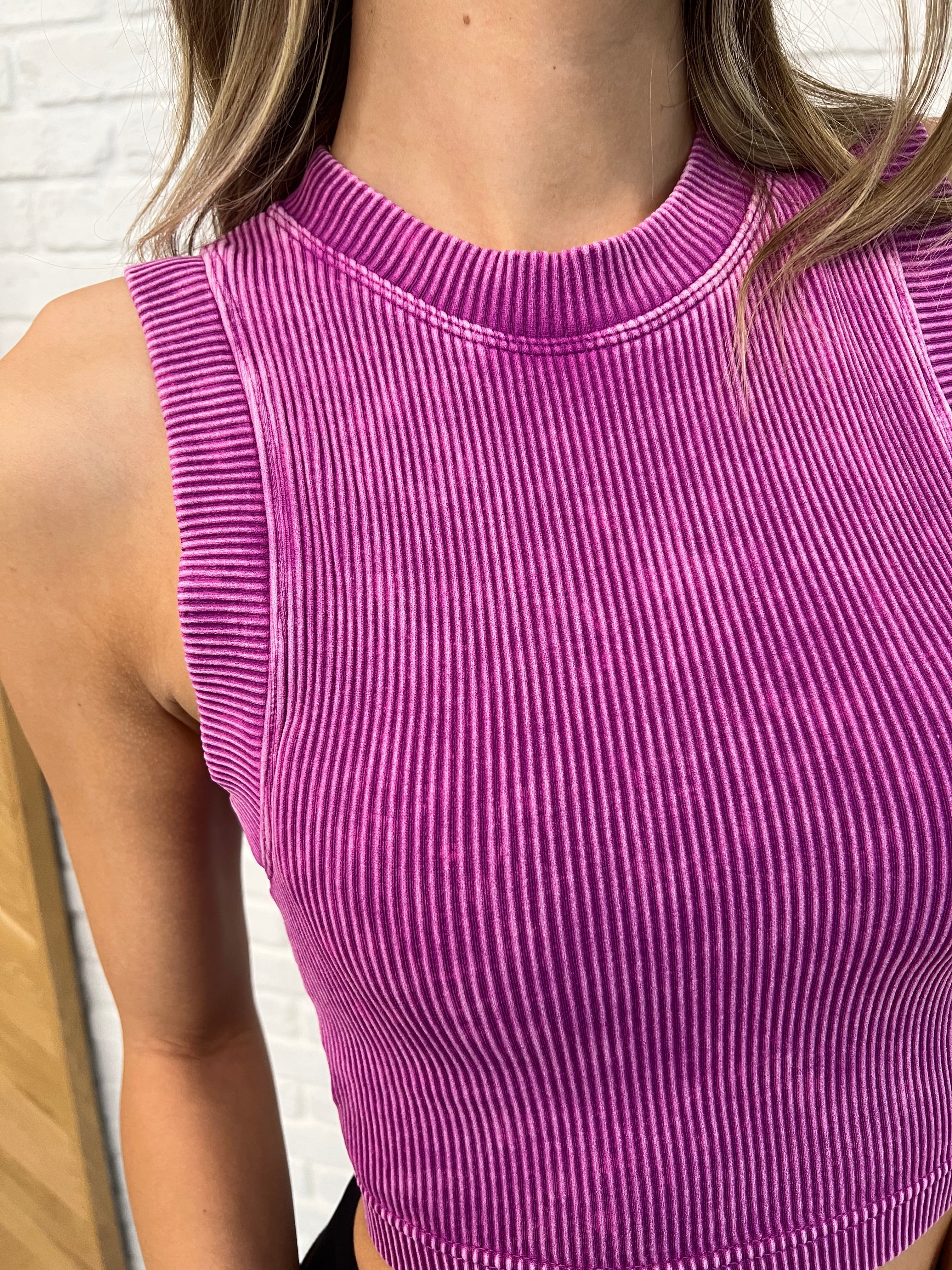 Zenana Over and Out Cropped Ribbed Tank in Lt Plum Womens