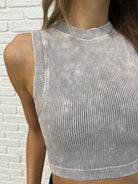 Zenana Over and Out Cropped Ribbed Tank in Sleet Womens