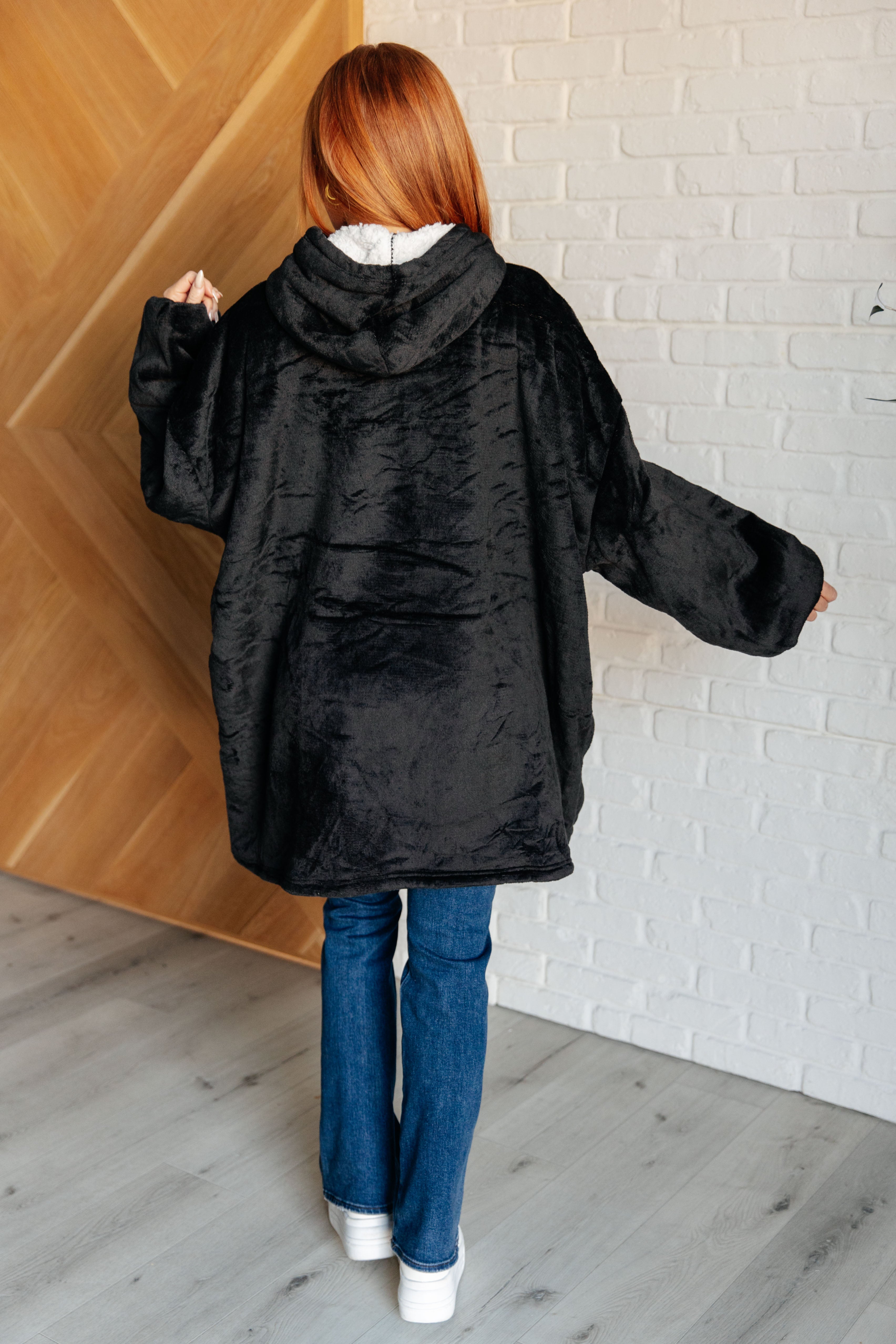 Oversized Velour Blanket Hoodie in Black Sweatshirts & Hoodies