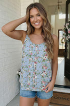 P.S. Kate Garden Party Ready Floral Button Tank