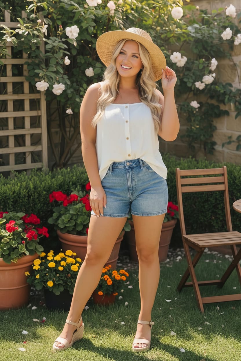 P.S Kate Sunny Days Ribbed Button Tank