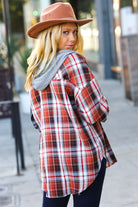 Haptics Rust & Charcoal Plaid Colorblock Hoodie Shacket Haptics