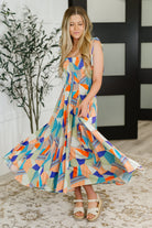 Paint Me Pretty Square Neck Dress in Lime, Blue and Tangerine Womens