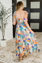 Paint Me Pretty Square Neck Dress in Lime, Blue and Tangerine Womens