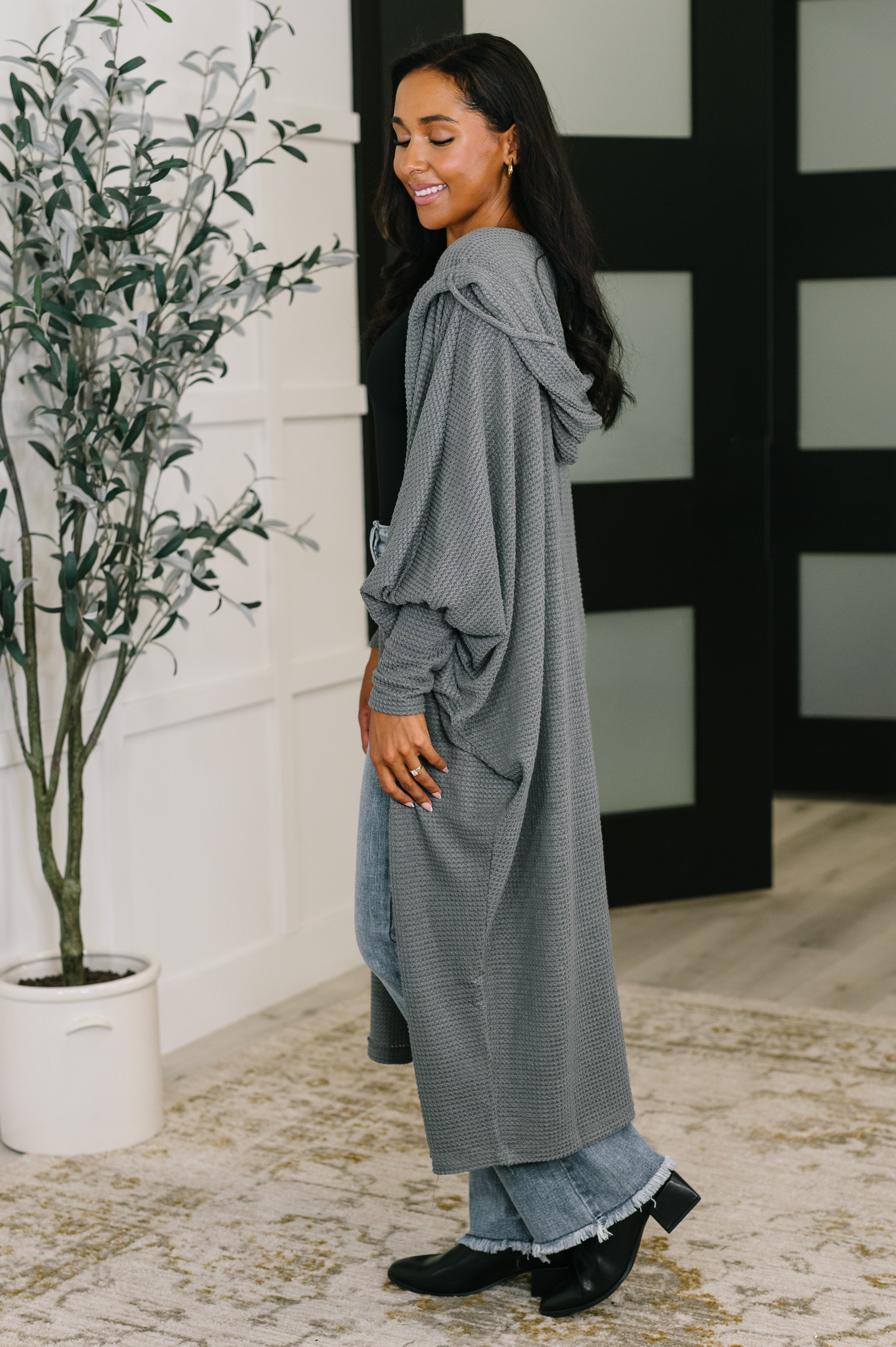 Dear Scarlett Pamper Travel Hooded Cardigan in Charcoal Womens