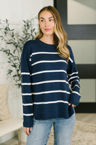 Zenana Parallel Lives Drop Shoulder Casual Top in Navy Womens
