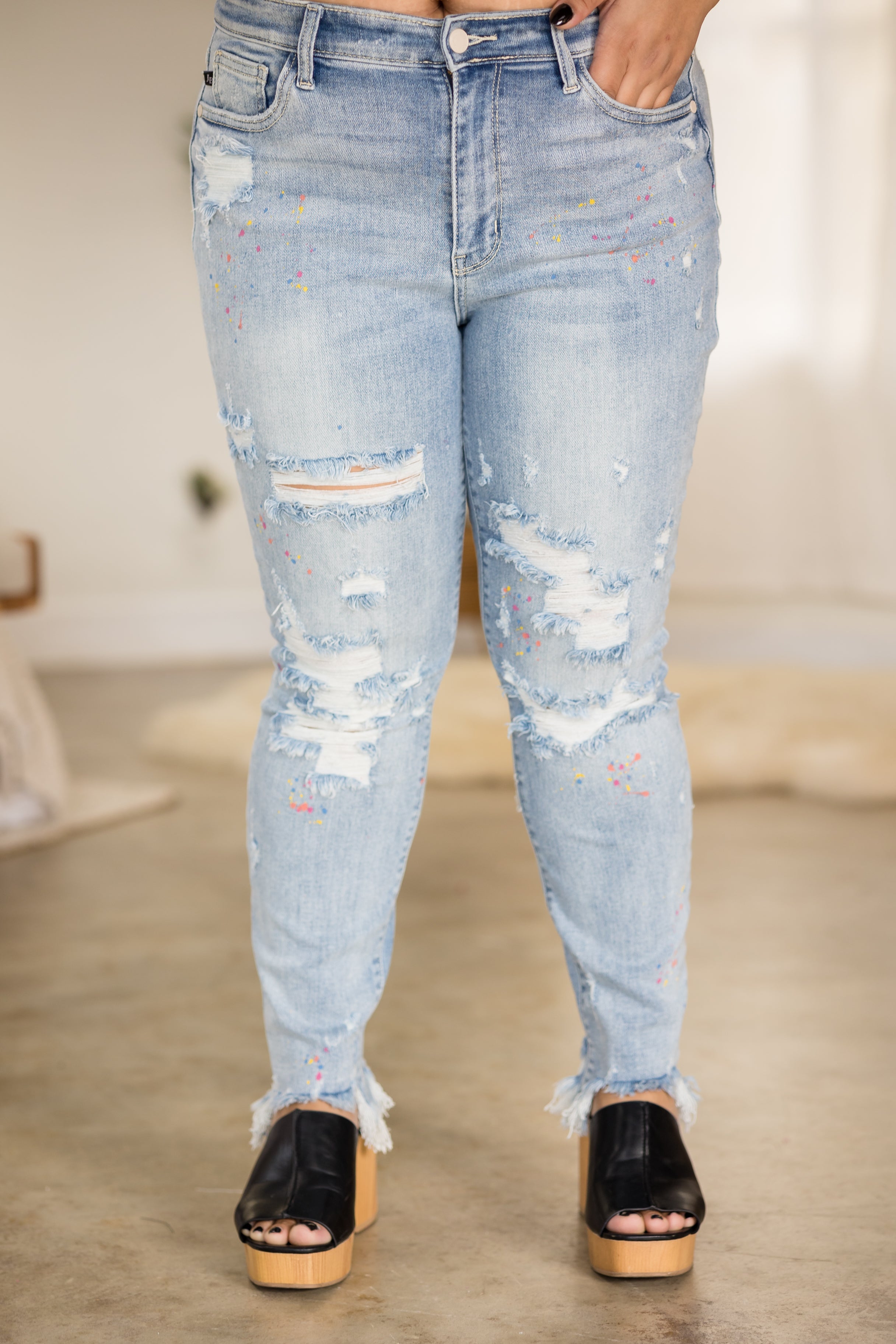 Party Paint Splatter Judy Blue Boyfriend Jeans JB Boutique Simplified