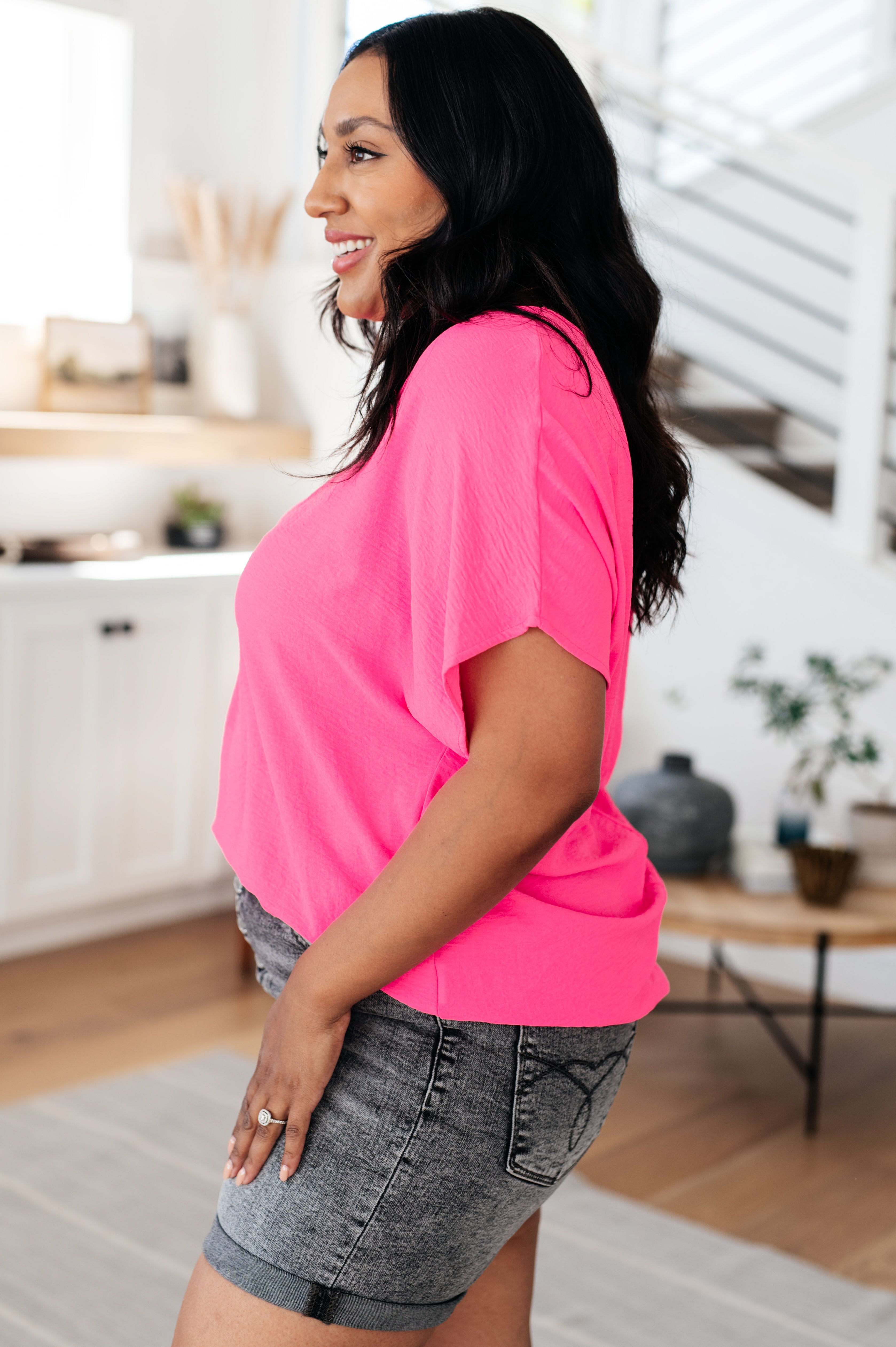 One Eleven North Passionately Pink V Neck Blouse Tops