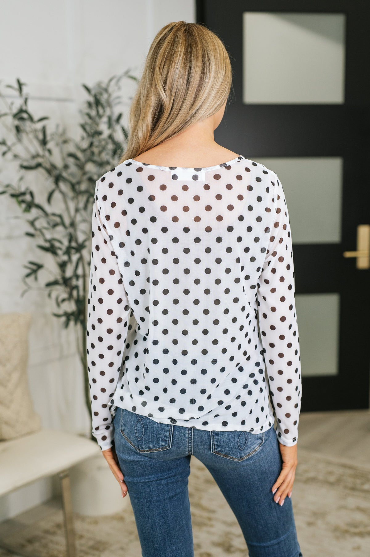 One Eleven North Passively Poise Long Sleeve Top in Polka Dot Womens