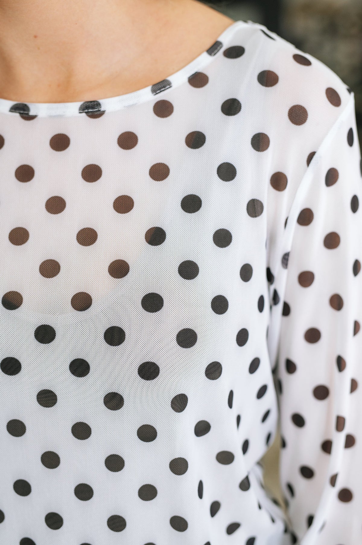 One Eleven North Passively Poise Long Sleeve Top in Polka Dot Womens
