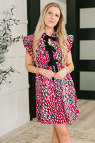 Haptics Pattern Pending Bow Detail Dress in Fuchsia and Black Womens