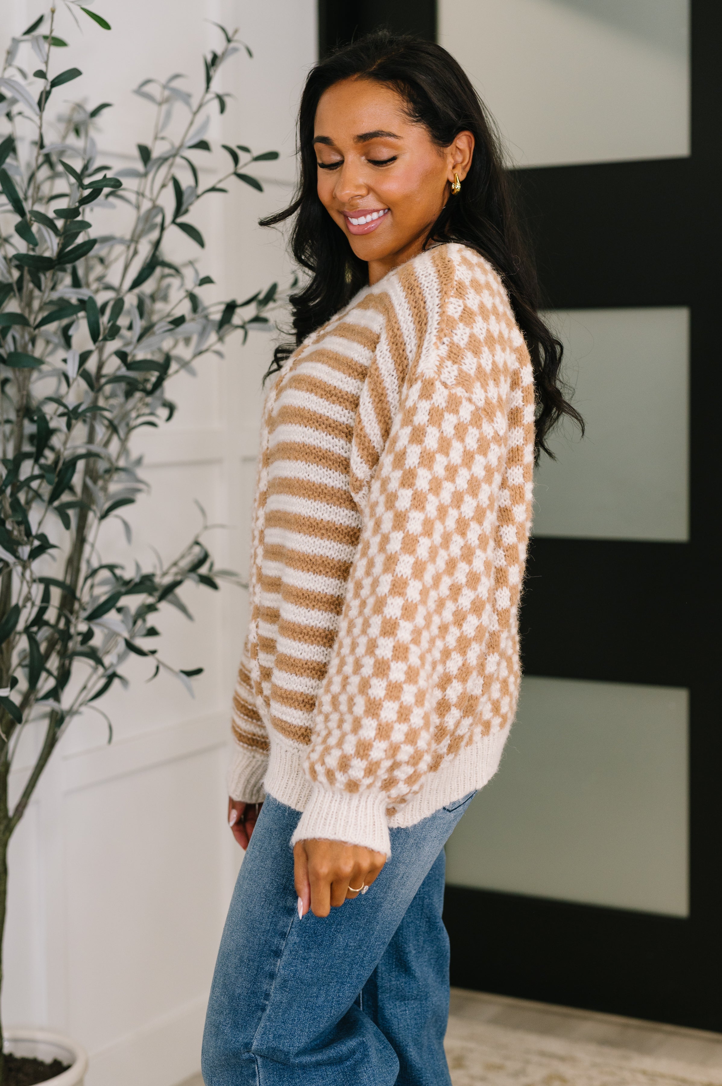 Haptics Pattern Play Oversized Pullover in Taupe Womens