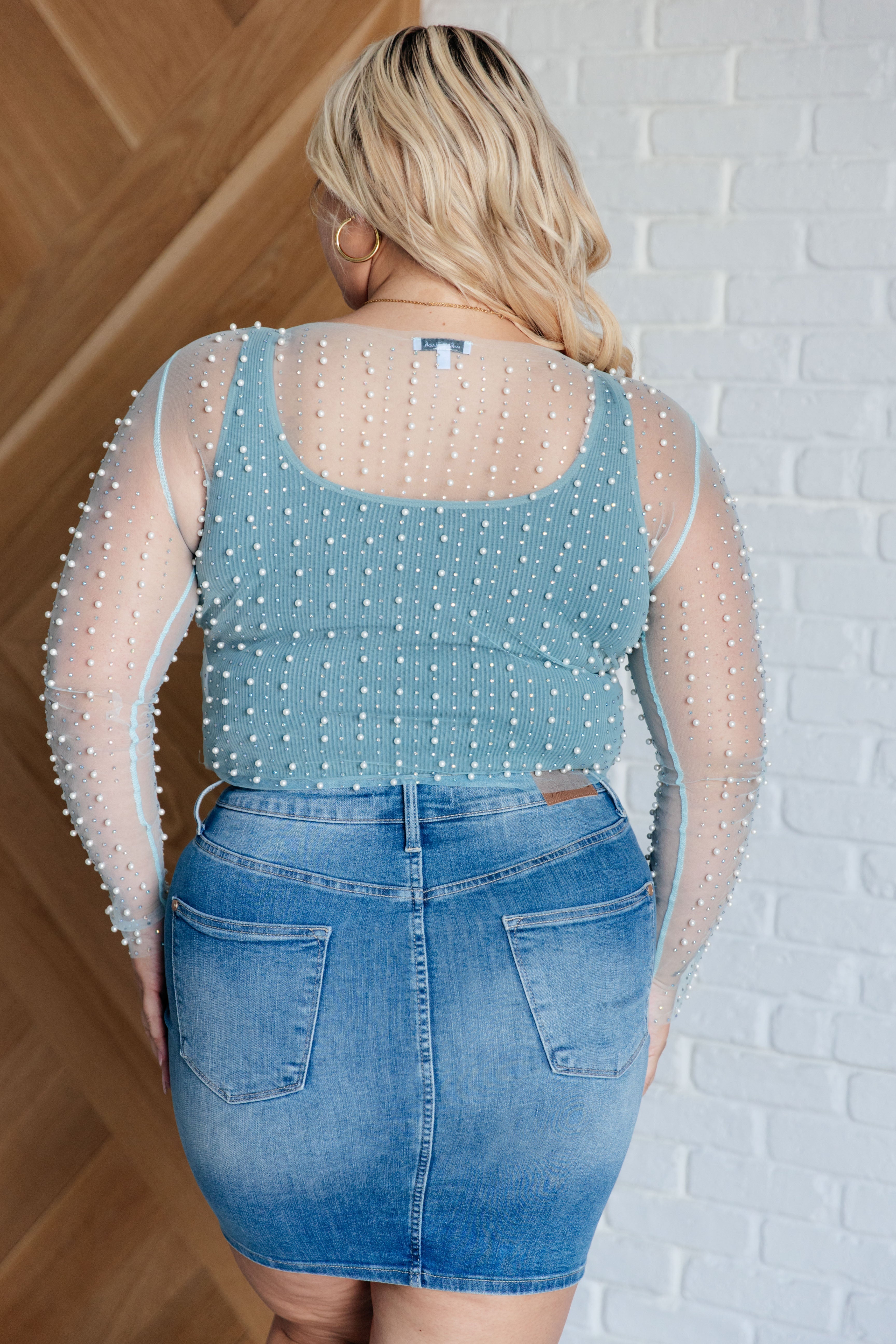 White Birch Pearl Diver Layering Top in Light Cyan Ave Shops