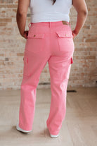 Judy Blue Peggy High Rise Cargo Straight Jeans in Pink Final Sale Ave Shops