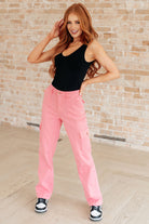 Judy Blue Peggy High Rise Cargo Straight Jeans in Pink Final Sale 24W Ave Shops