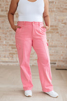 Judy Blue Peggy High Rise Cargo Straight Jeans in Pink Final Sale Ave Shops