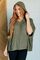 White Birch Perfectly Poised Hooded Poncho in Olive Shirts & Tops