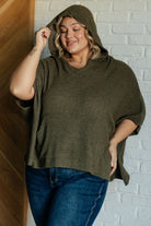 White Birch Perfectly Poised Hooded Poncho in Olive Shirts & Tops