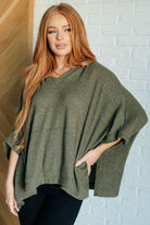 White Birch Perfectly Poised Hooded Poncho in Olive 3XL Shirts & Tops