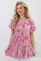 Haptics Petalfall Ruffle Pink Floral Top
