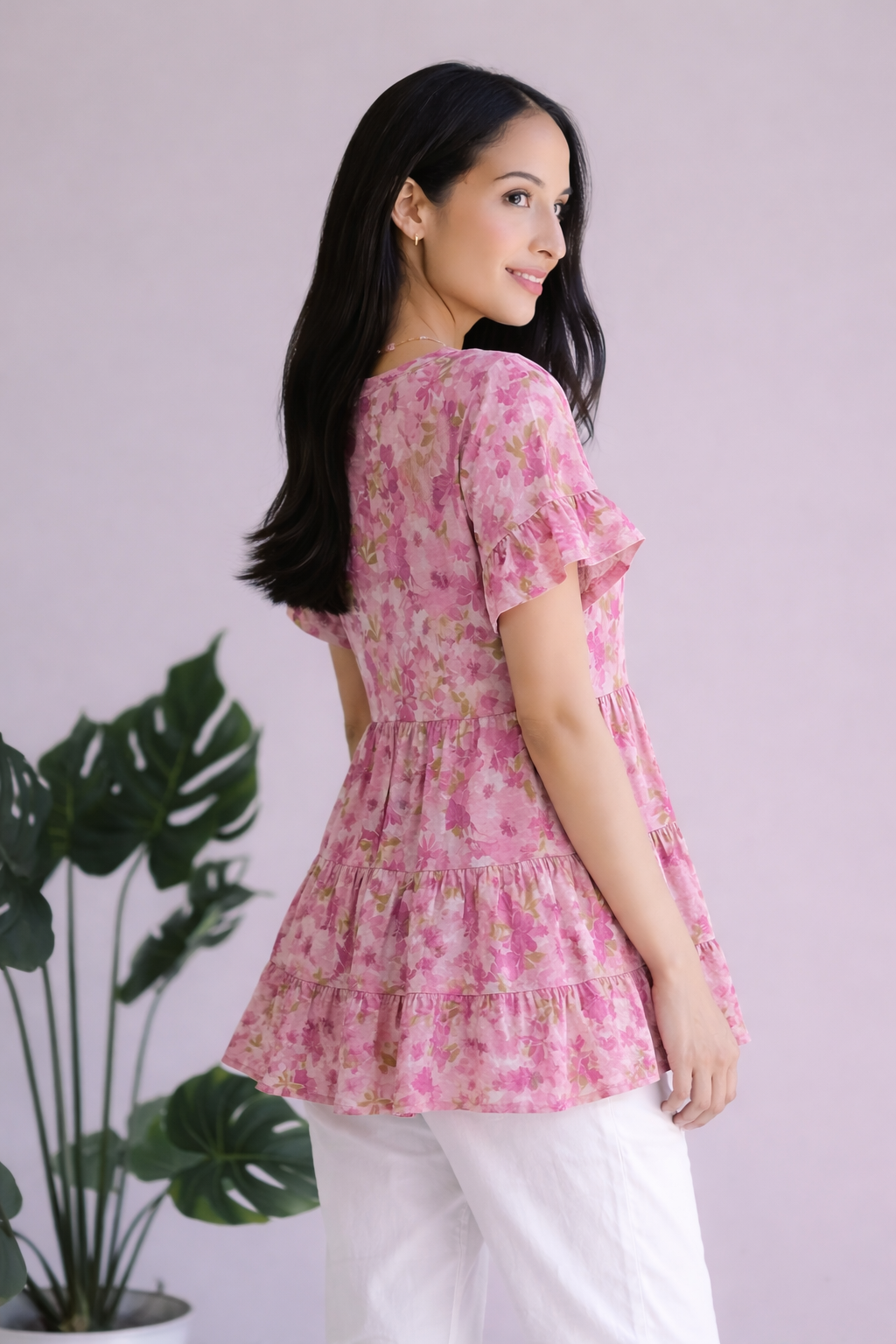 Haptics Petalfall Ruffle Pink Floral Top