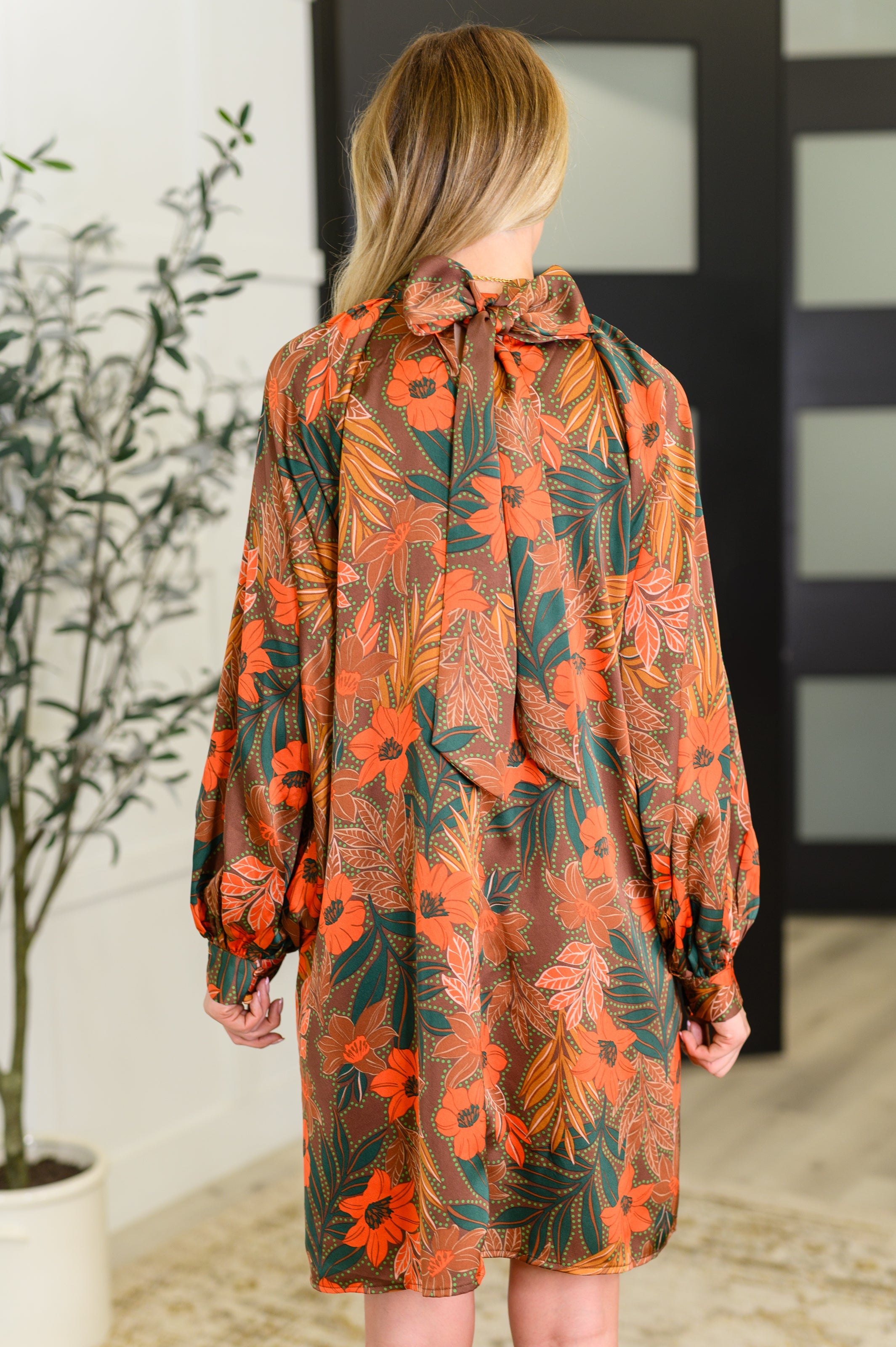 Petals After Dark Balloon Sleeve Dress Womens