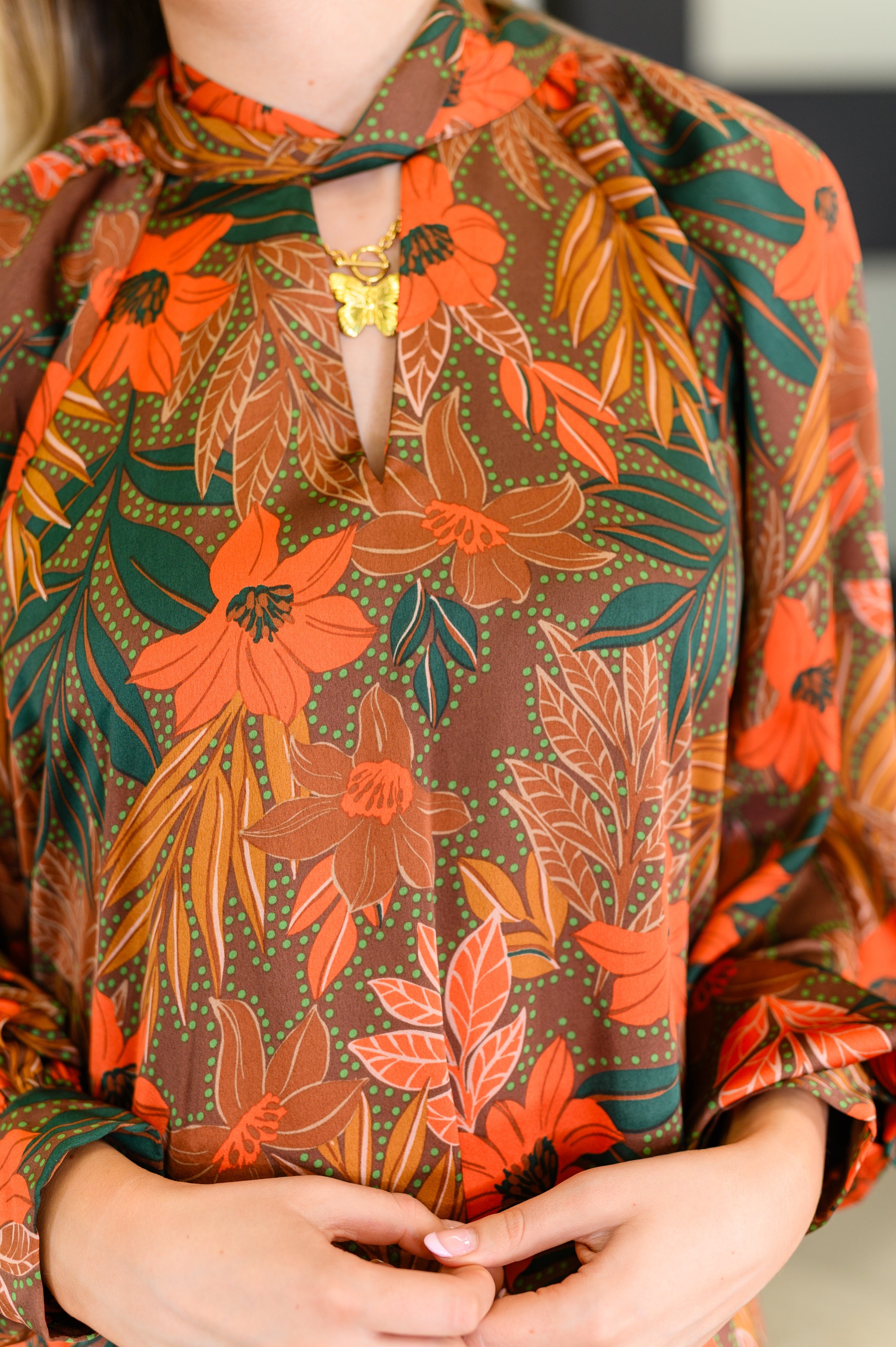 Petals After Dark Balloon Sleeve Dress Womens