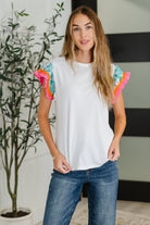 One Eleven North Petals & Poise Floral Flutter Sleeve Top in White Womens