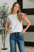 One Eleven North Petals & Poise Floral Flutter Sleeve Top in White Womens