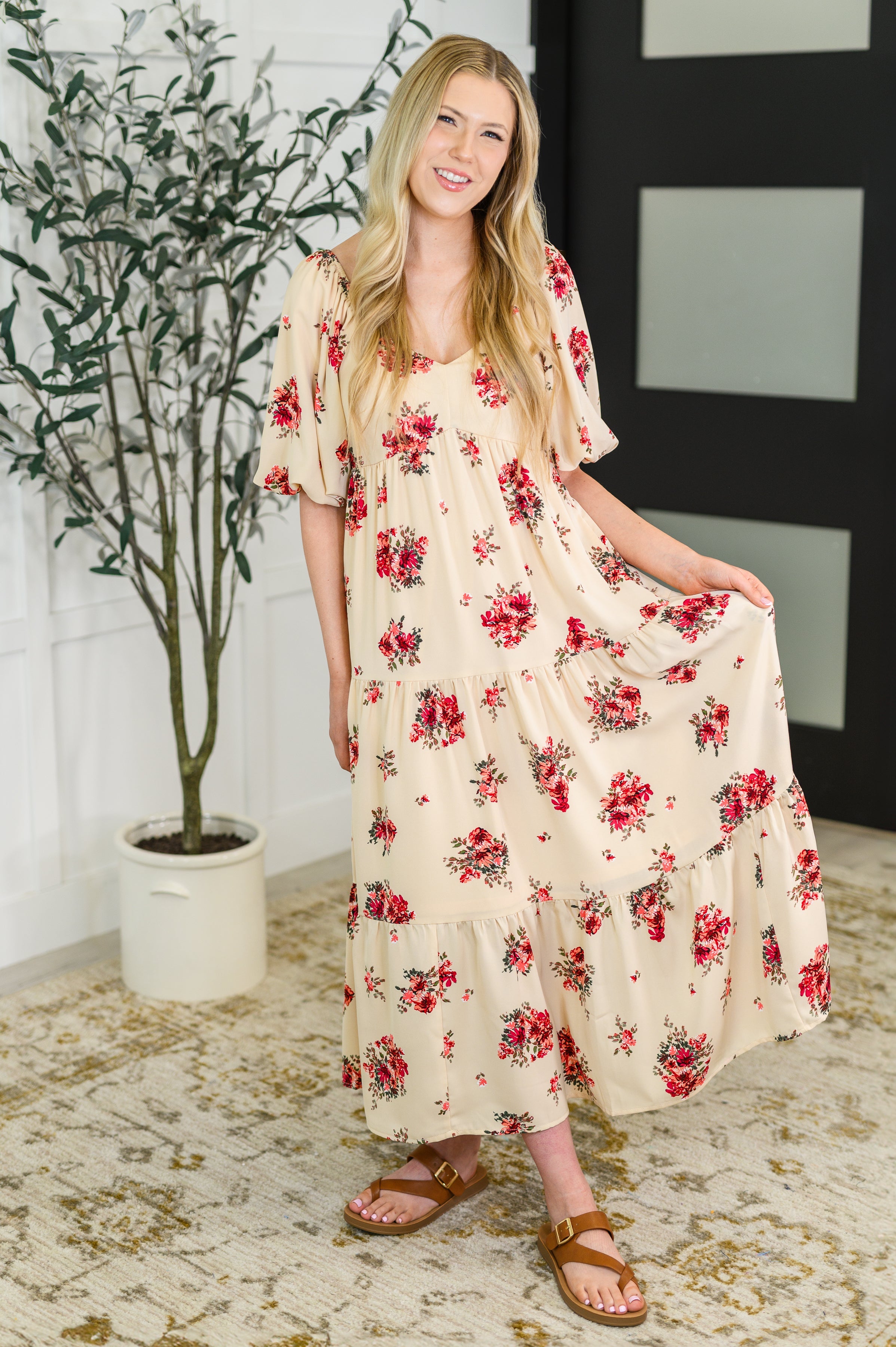 Polagram Petals & Postcards Balloon Sleeve Dress Large Womens