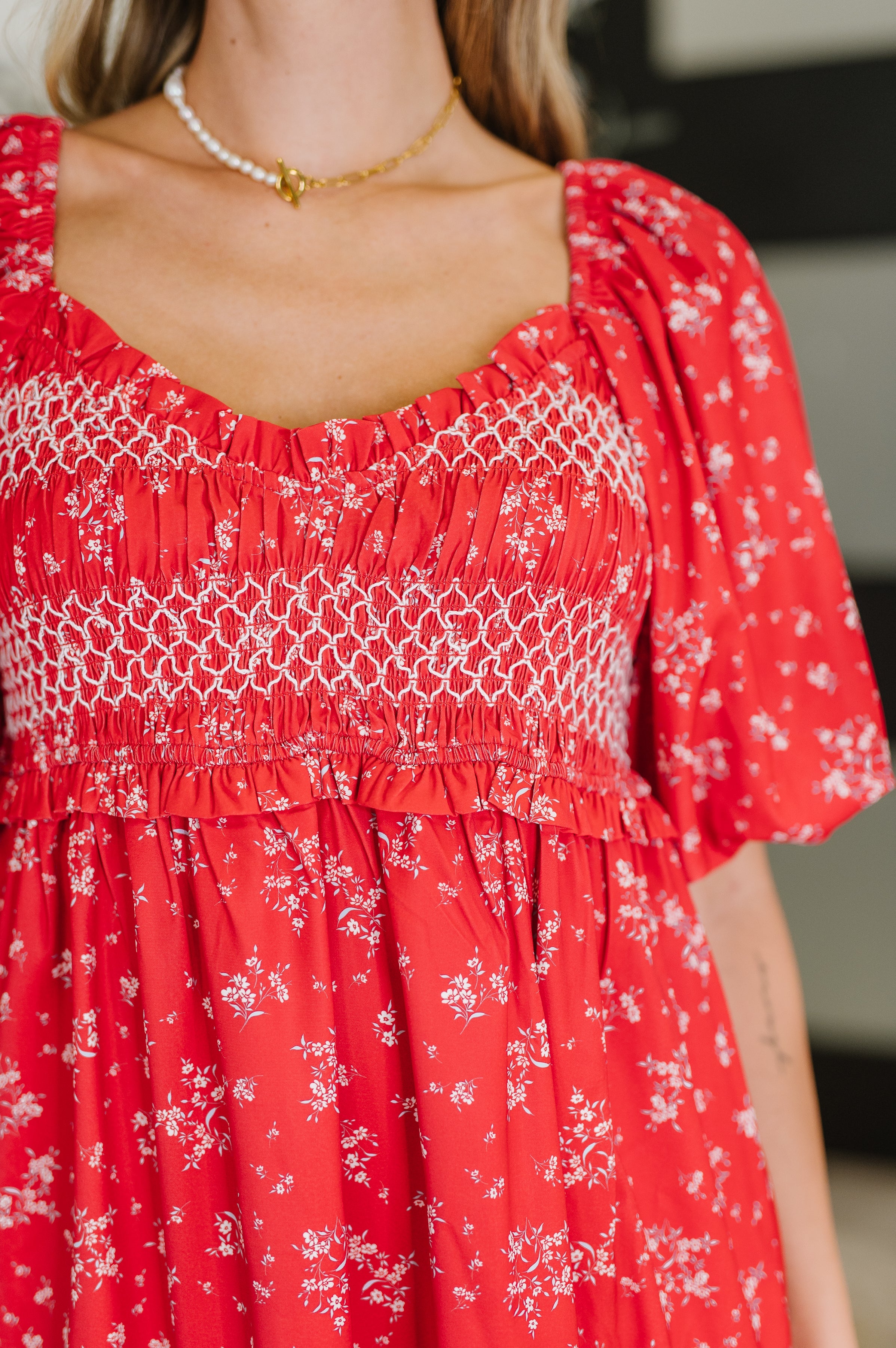 Polagram Petals & Promises V-Neck Dress in Red Multi Womens