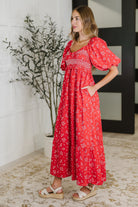 Polagram Petals & Promises V-Neck Dress in Red Multi Womens