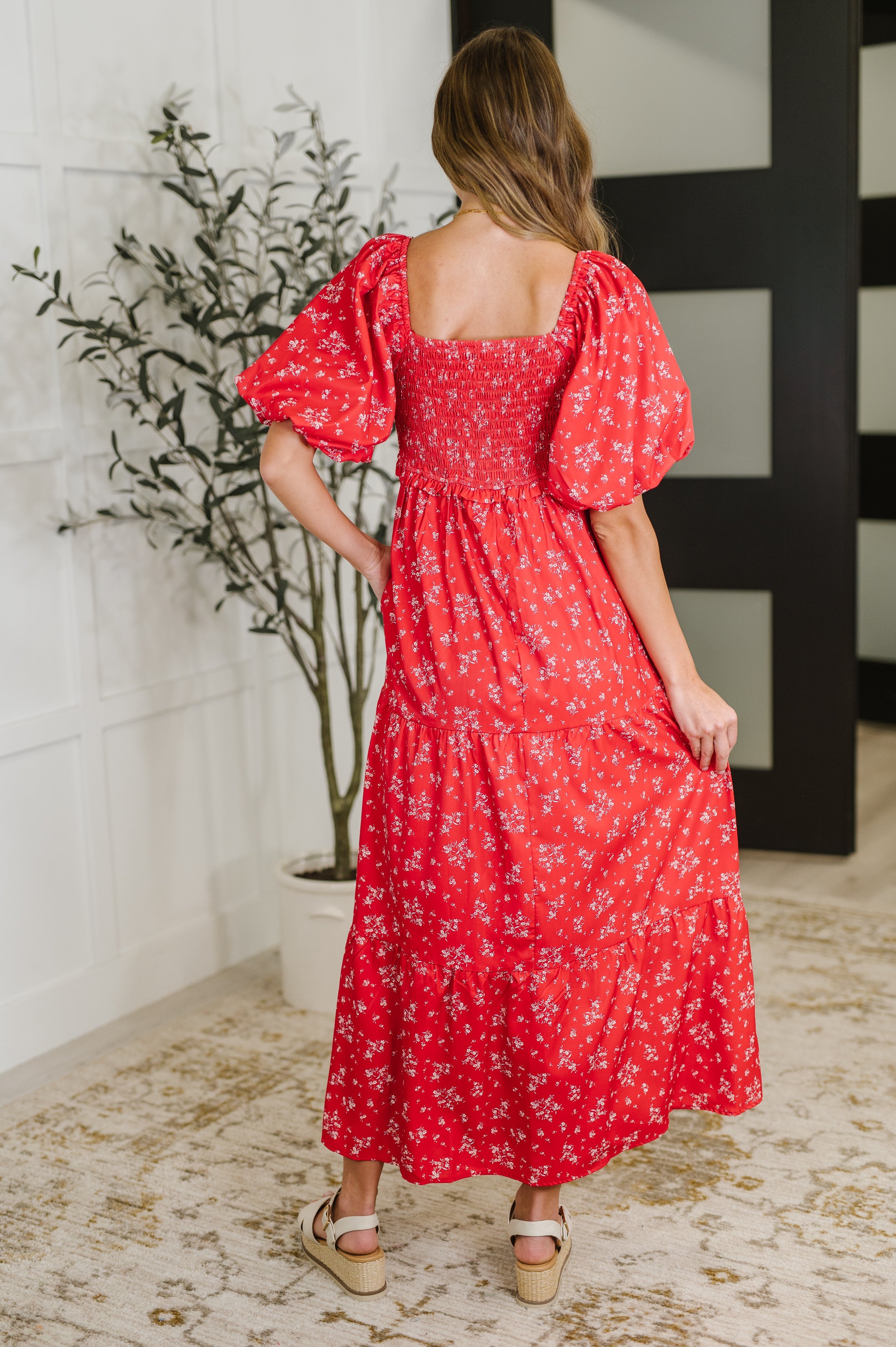 Polagram Petals & Promises V-Neck Dress in Red Multi Womens