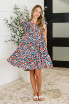 Petal to the Metal Flutter Sleeve Dress in Navy/Coral Womens