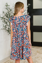 Petal to the Metal Flutter Sleeve Dress in Navy/Coral Womens
