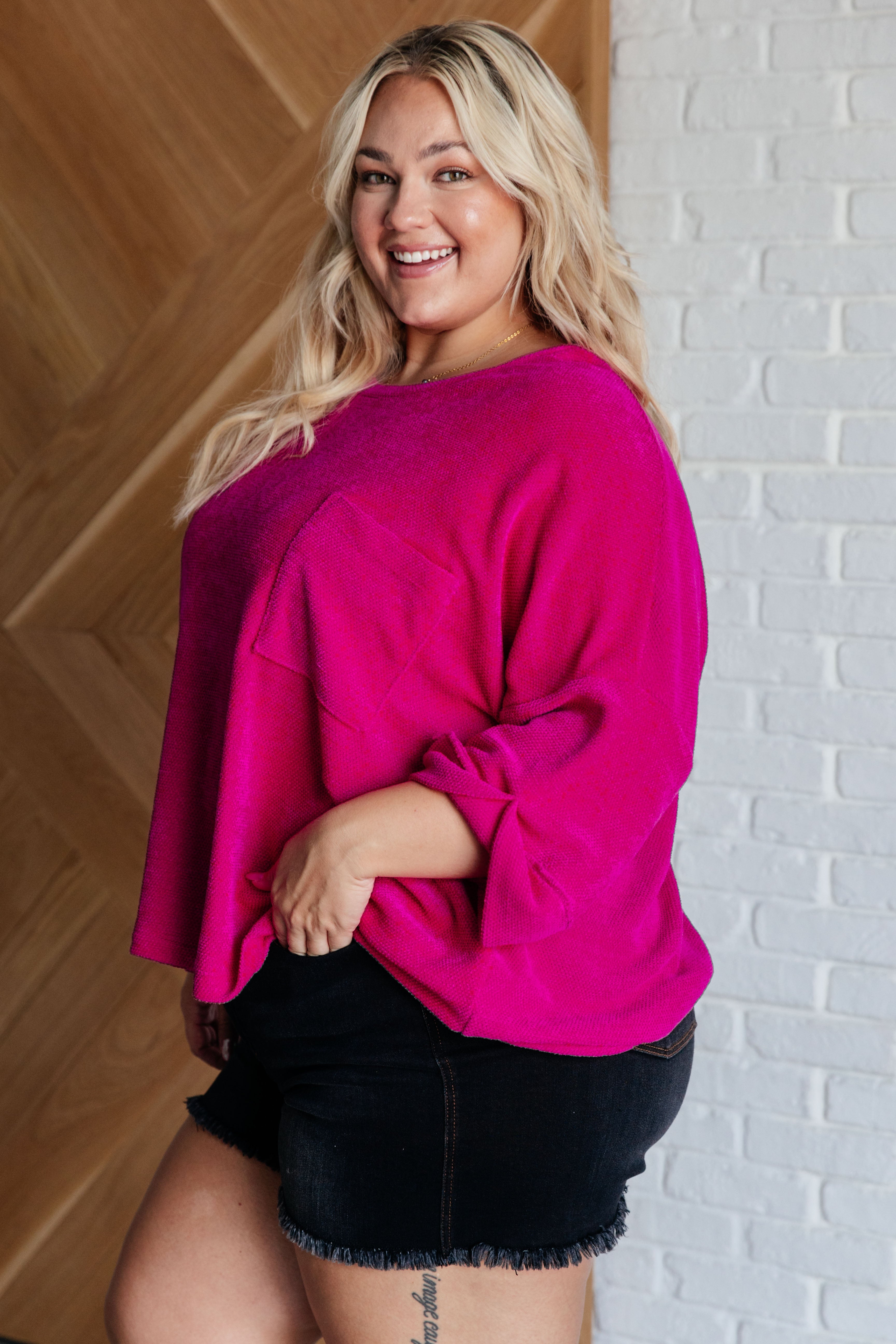 White Birch Pink Thoughts Chenille Blouse Blouses