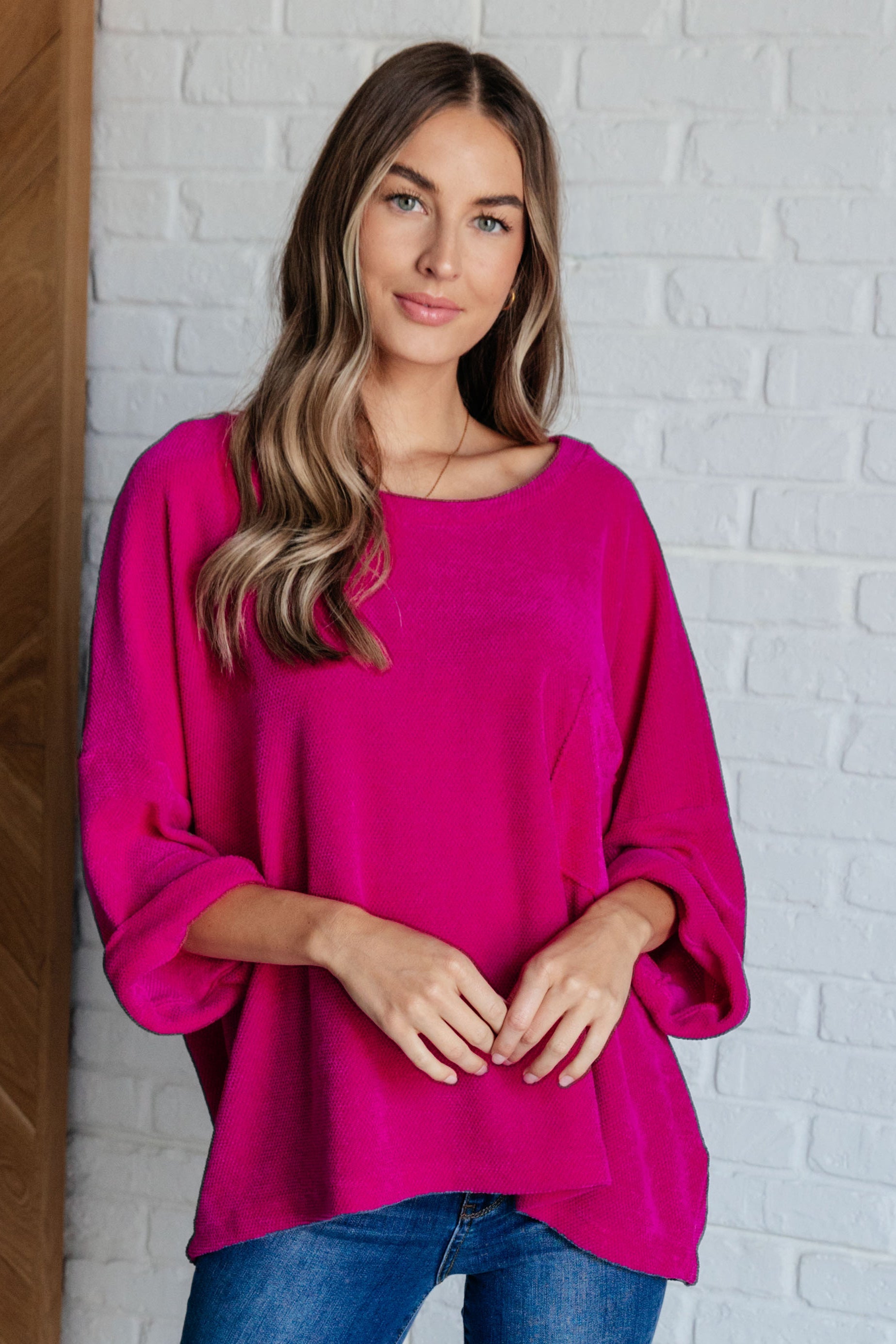 White Birch Pink Thoughts Chenille Blouse Blouses
