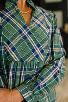 One Eleven North Plaid Perspective Split Neck Long Sleeve Dress Womens