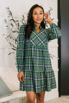 One Eleven North Plaid Perspective Split Neck Long Sleeve Dress Large Womens