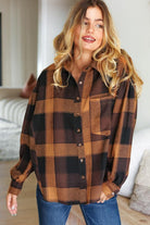 Haptics Rock'n Plaid Camel & Charcoal Button Down Oversized Shirt Haptics