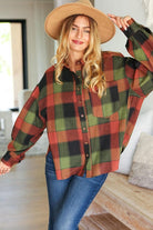 Haptics Rock'n Plaid Olive & Rust Button Down Oversized Shirt Haptics