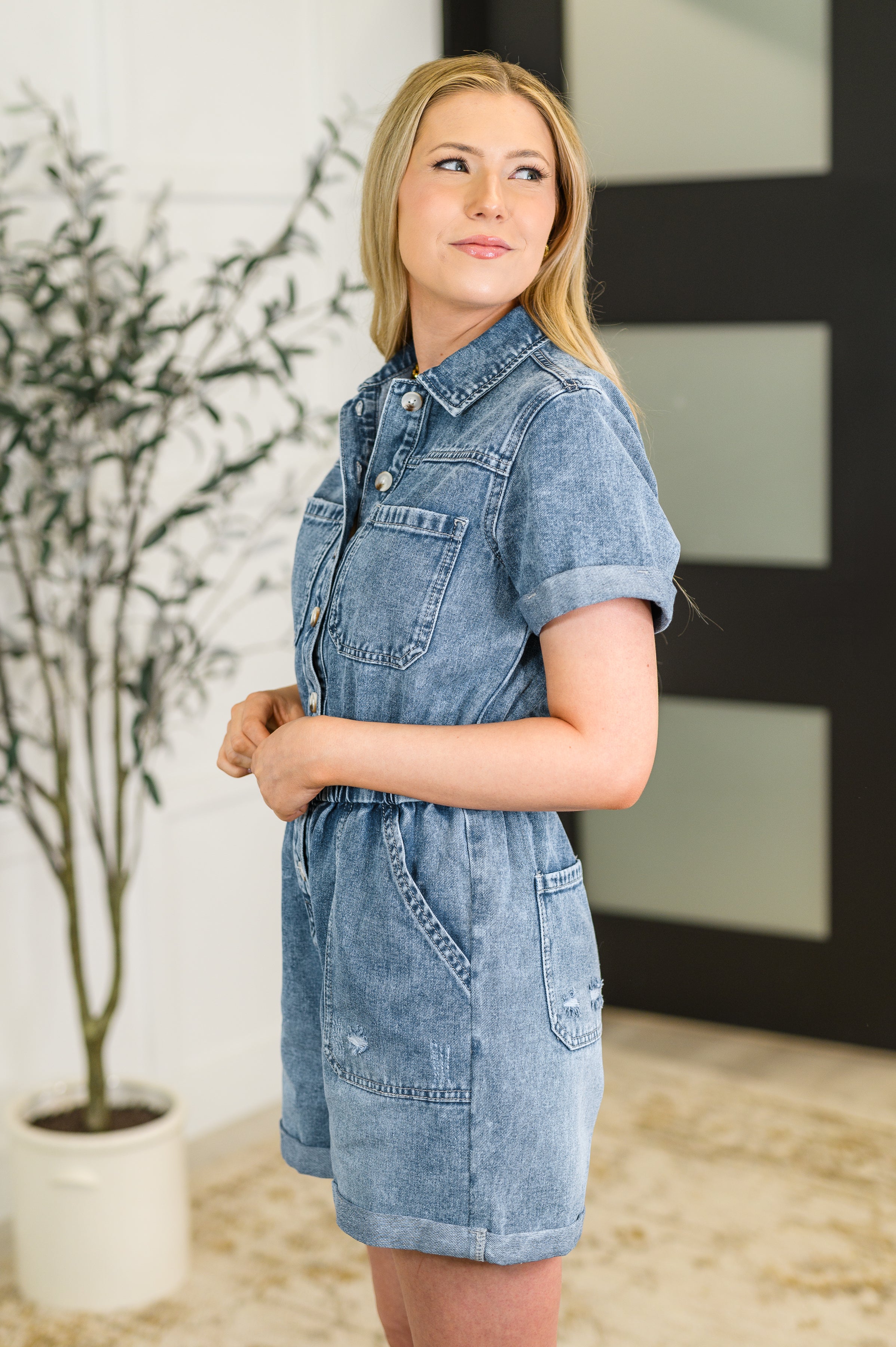 One Eleven North Pleasant and Relevant Denim Romper Womens