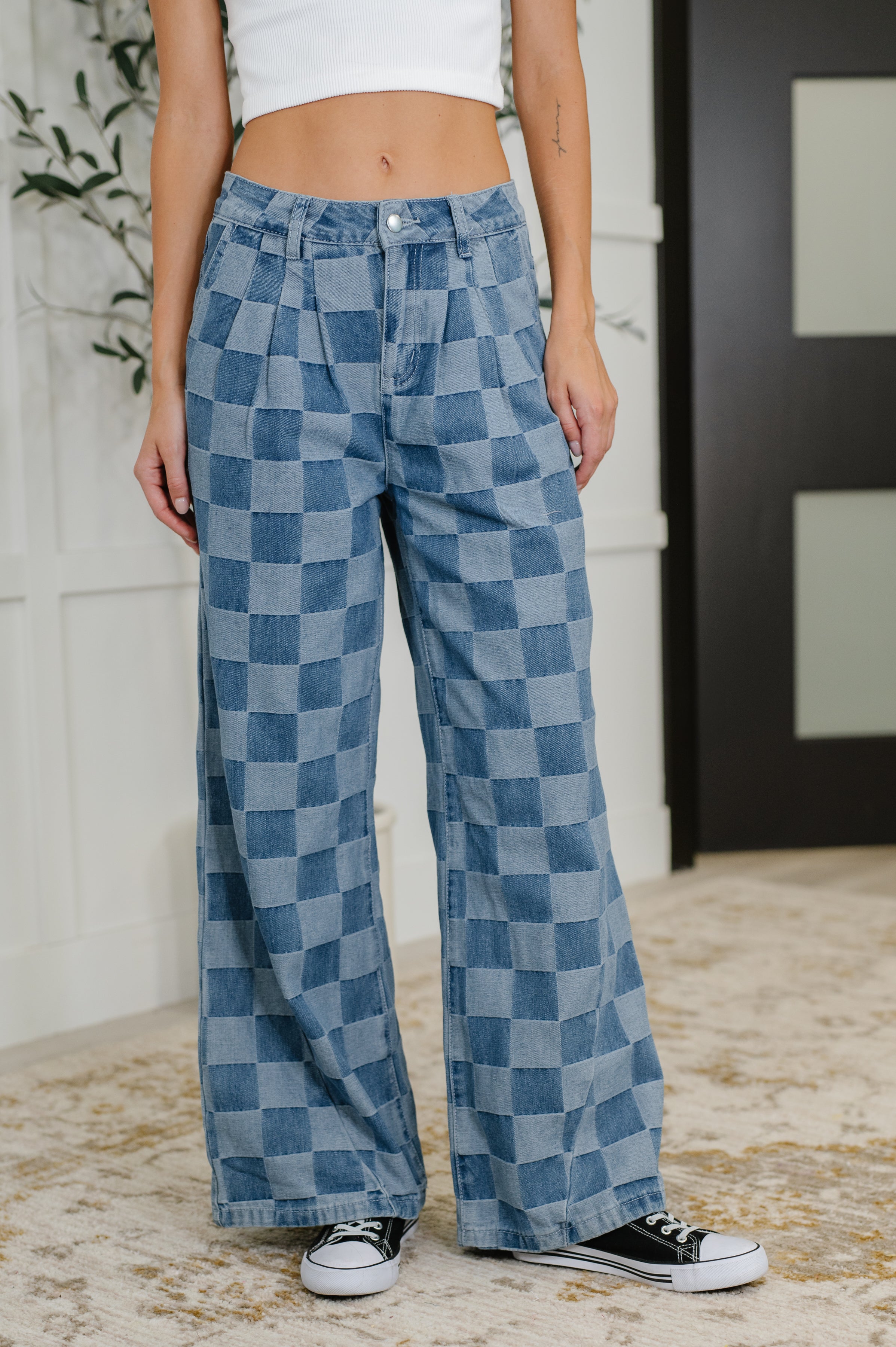 PREORDER: Please Detail Wide Leg Checkered Bottoms Womens