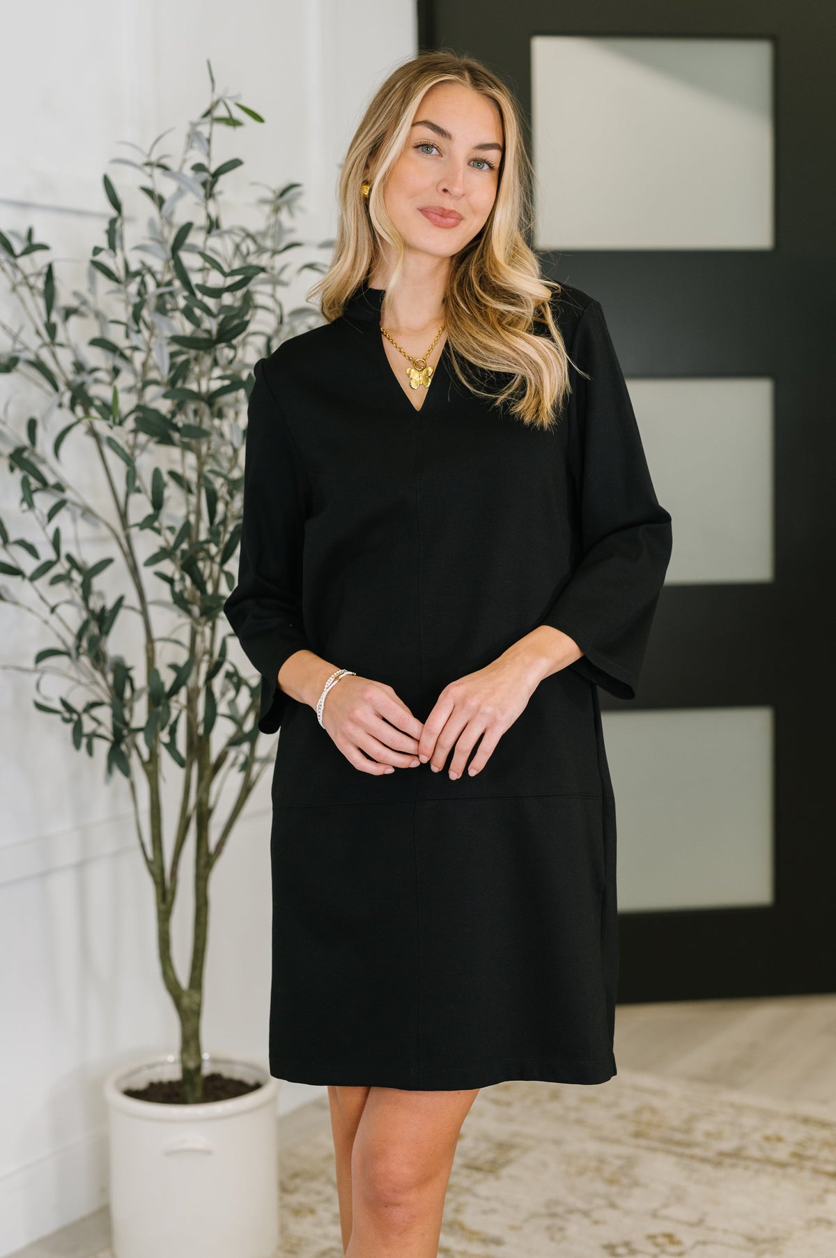 Dear Scarlett Portfolio Quarter Sleeve Dress in Black