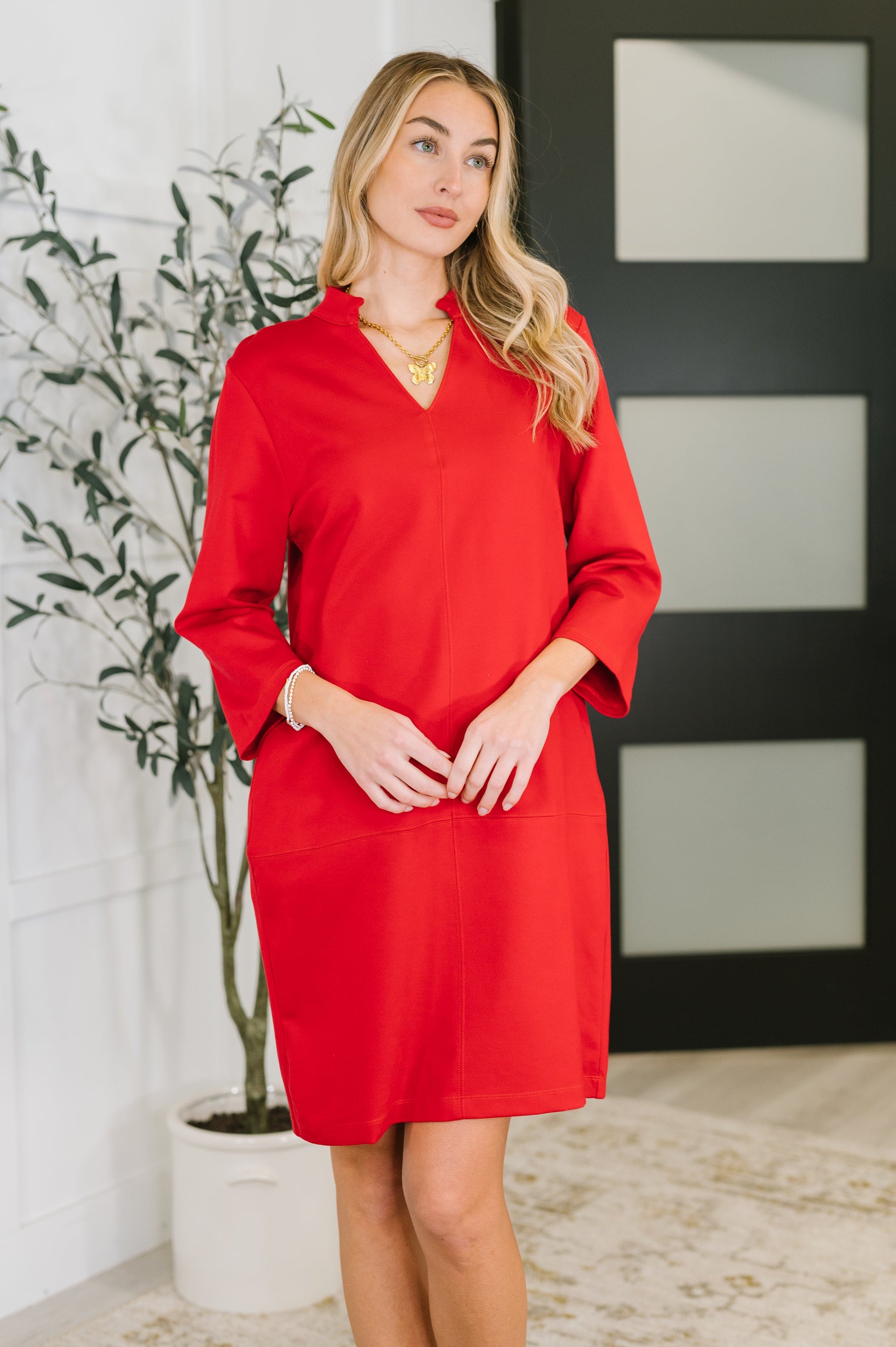 Portfolio Quarter Sleeve Dress in Red Medium