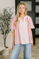 Pretty Prime Bell Sleeve Color Block Blouse Womens