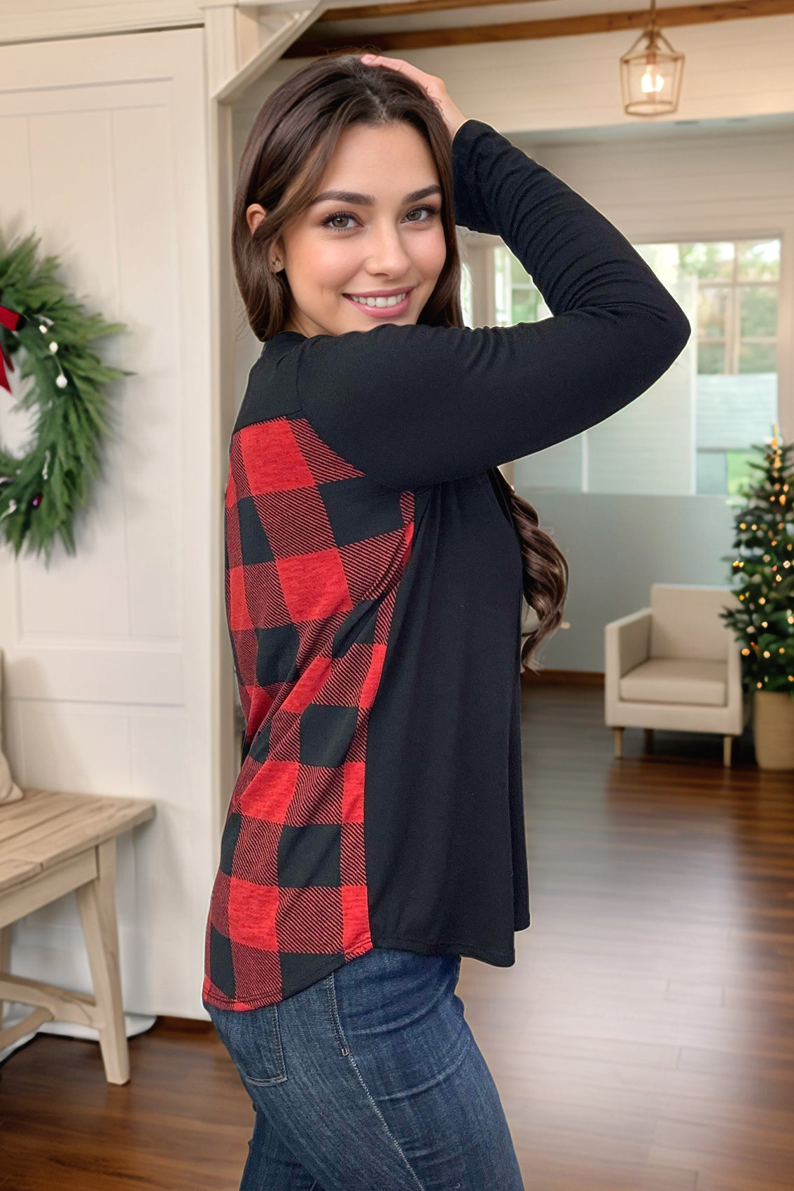 Heimish Pretty in Buffalo Plaid Long Sleeve BoutiqueSimplified