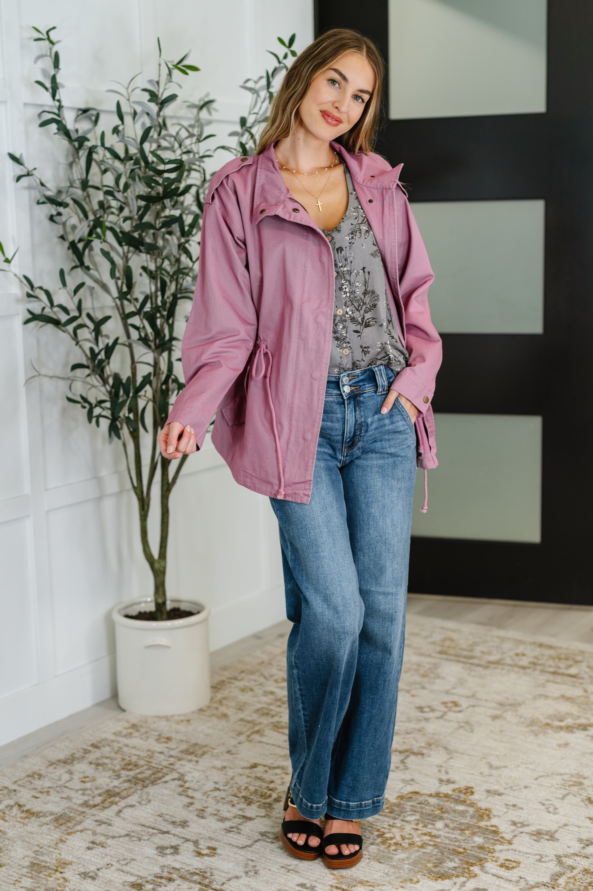 Oddi Puddle Jumper Full Front Zip Up Jacket in Mauve Womens