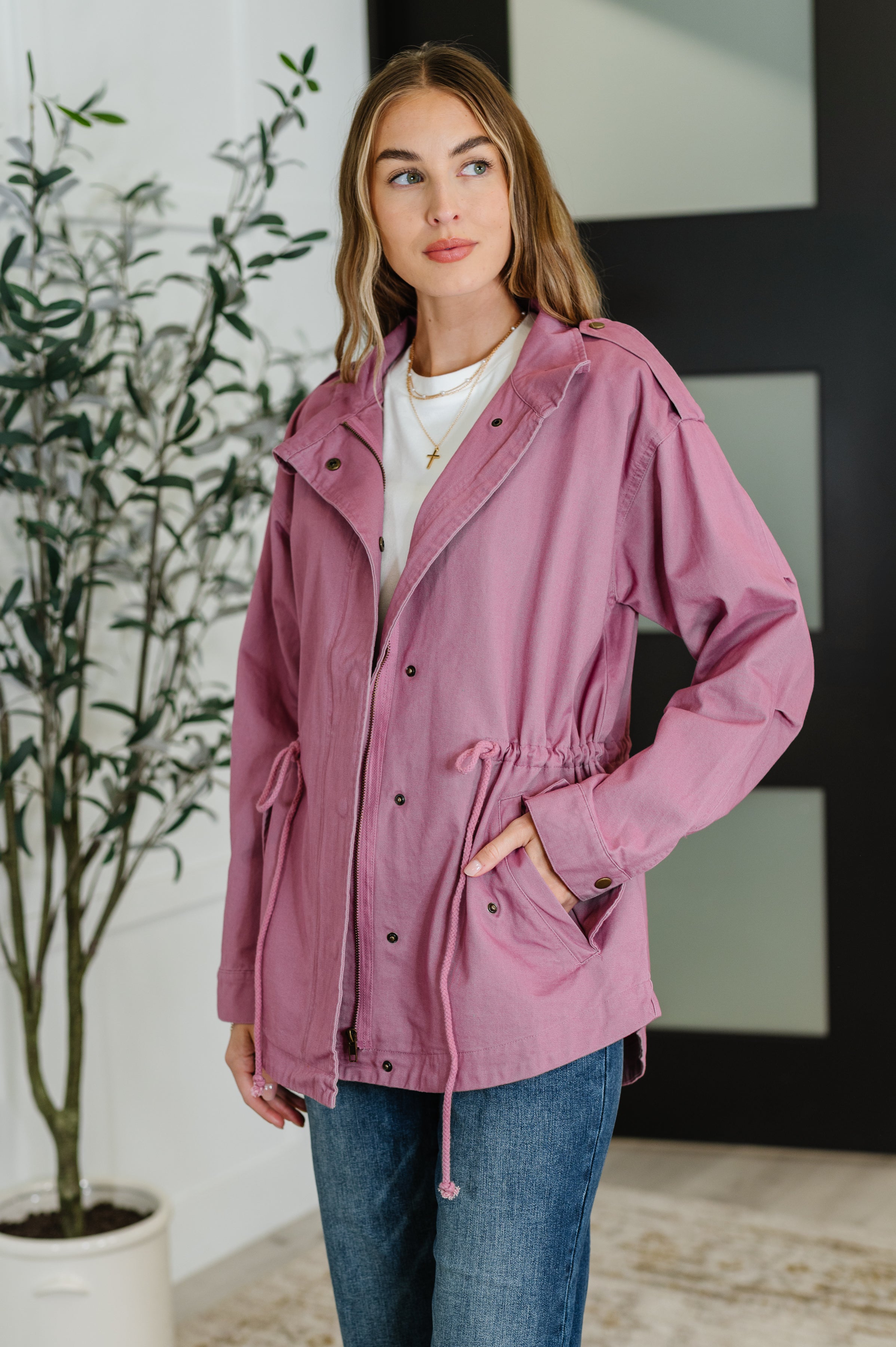 Oddi Puddle Jumper Full Front Zip Up Jacket in Mauve Womens