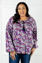 One Eleven North Pulled Together Purple Ditsy Floral Bubble Sleeve Blouse Blouses